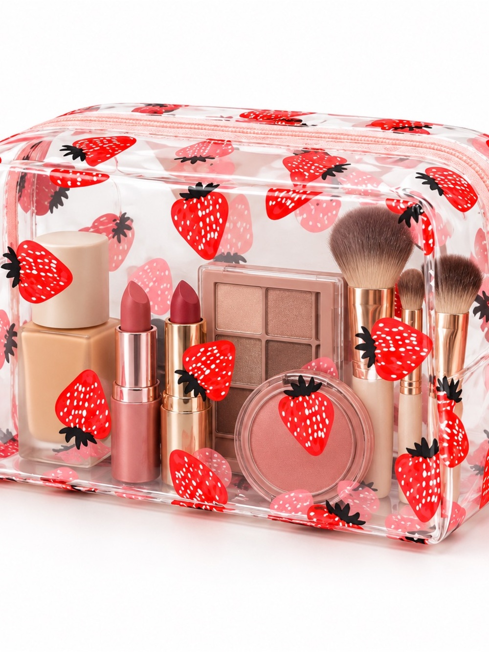 Clear Strawberry Print Cosmetic Bag - Picture 2 of 5